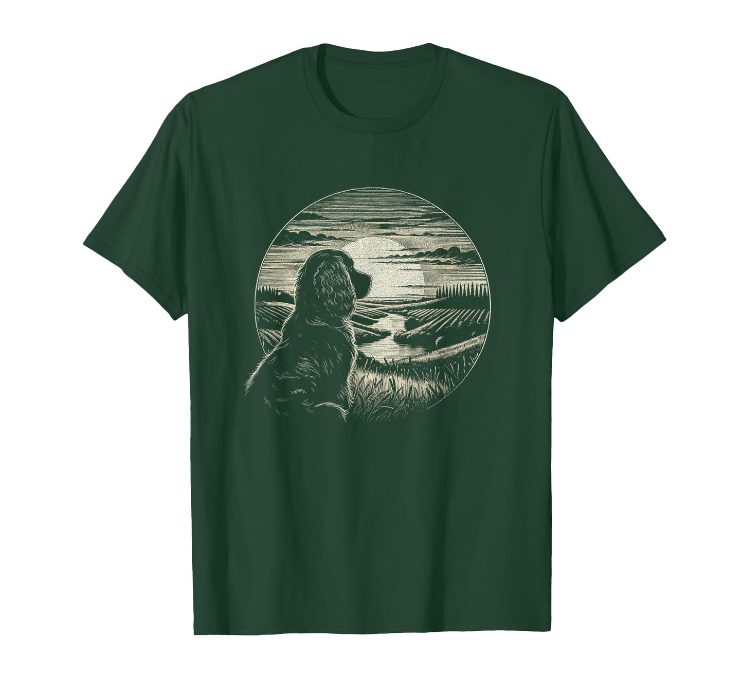 Vintage Boykin Spaniel Dog Retro Sunset Scene Art Design T-Shirt