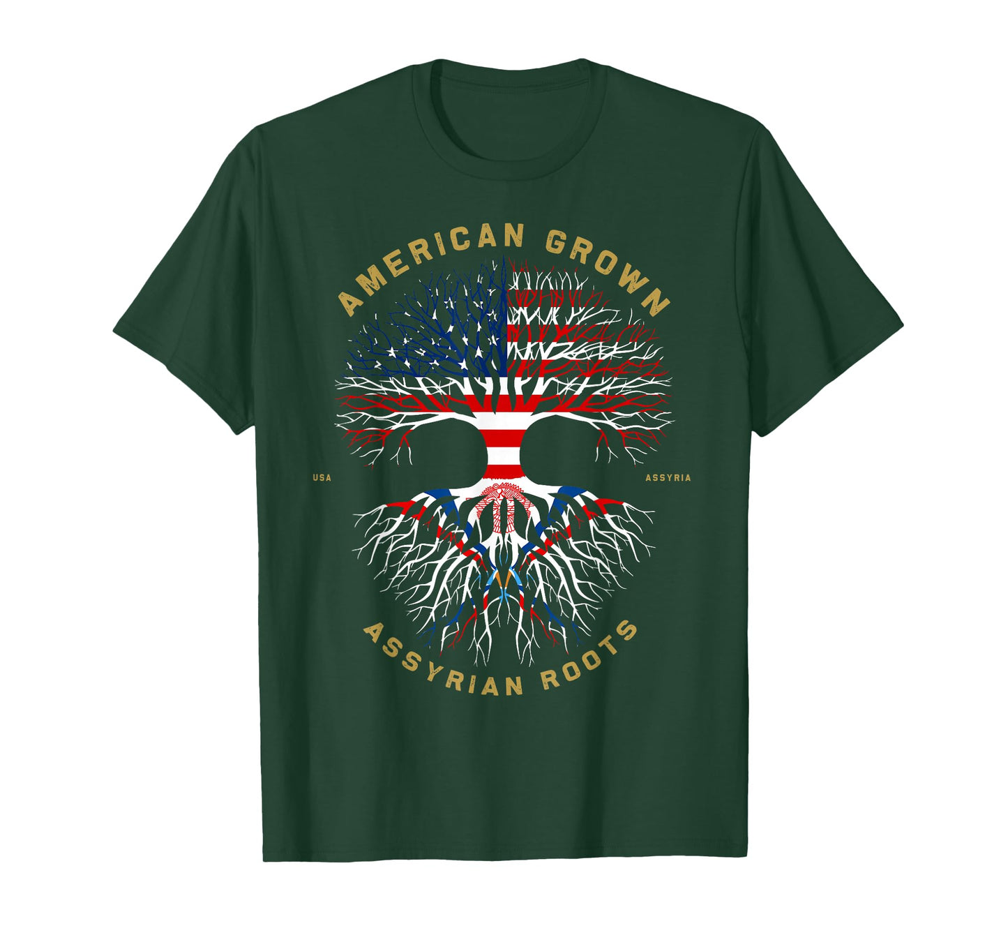 American Grown With Assyrian Roots Tree USA Flag Gifts Idea T-Shirt