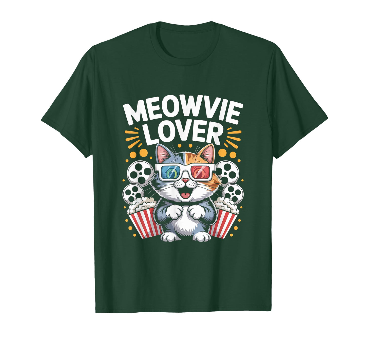 Meowvie Lover Cat Movie Night Popcorn 3D Glasses T-Shirt