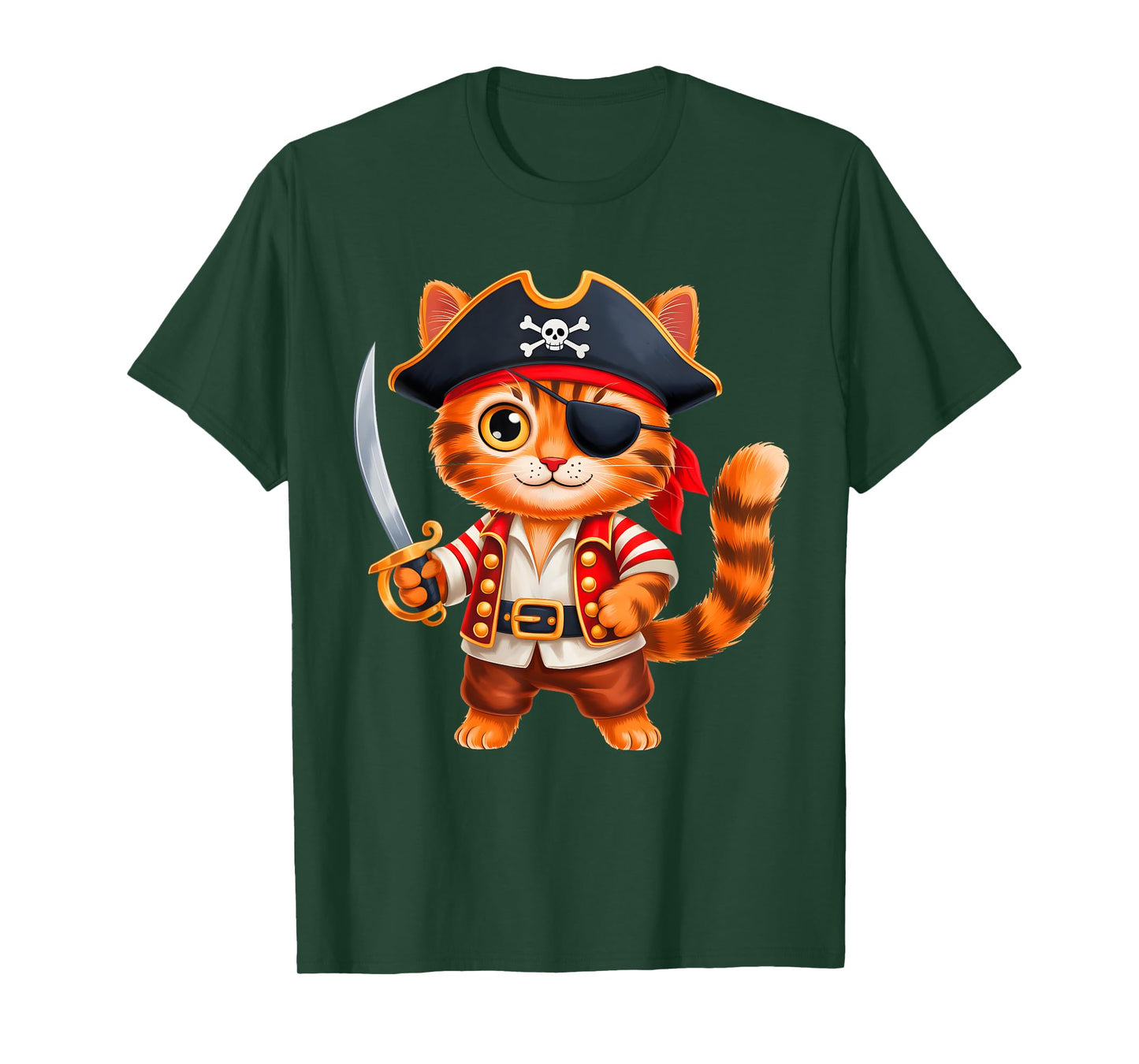 Cat Pirate Shirt Boys Girls Kids Skull Halloween Costume T-Shirt