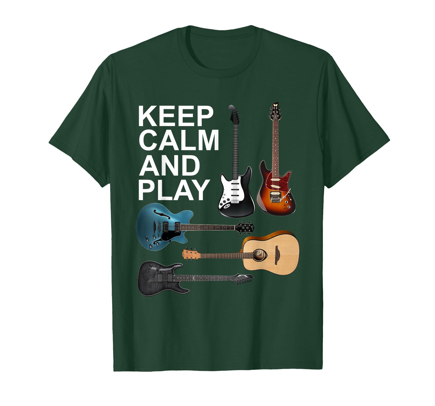 Keep Calm And Play Acoustic Bass Electric Guitars T-Shirt T-Shirt