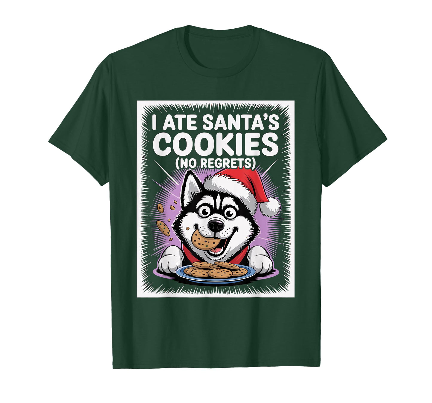 I Ate Santas Cookies Puppy Funny Christmas Siberian Husky T-Shirt
