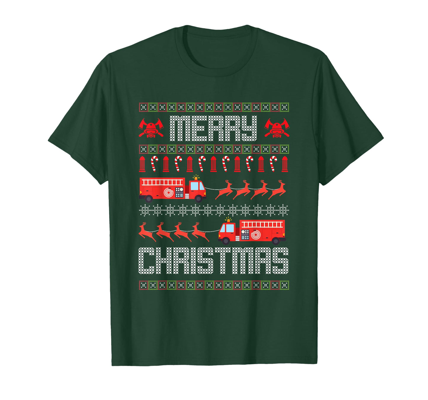 Christmas Firefighter Merry Christmas Fire Truck Costume T-Shirt