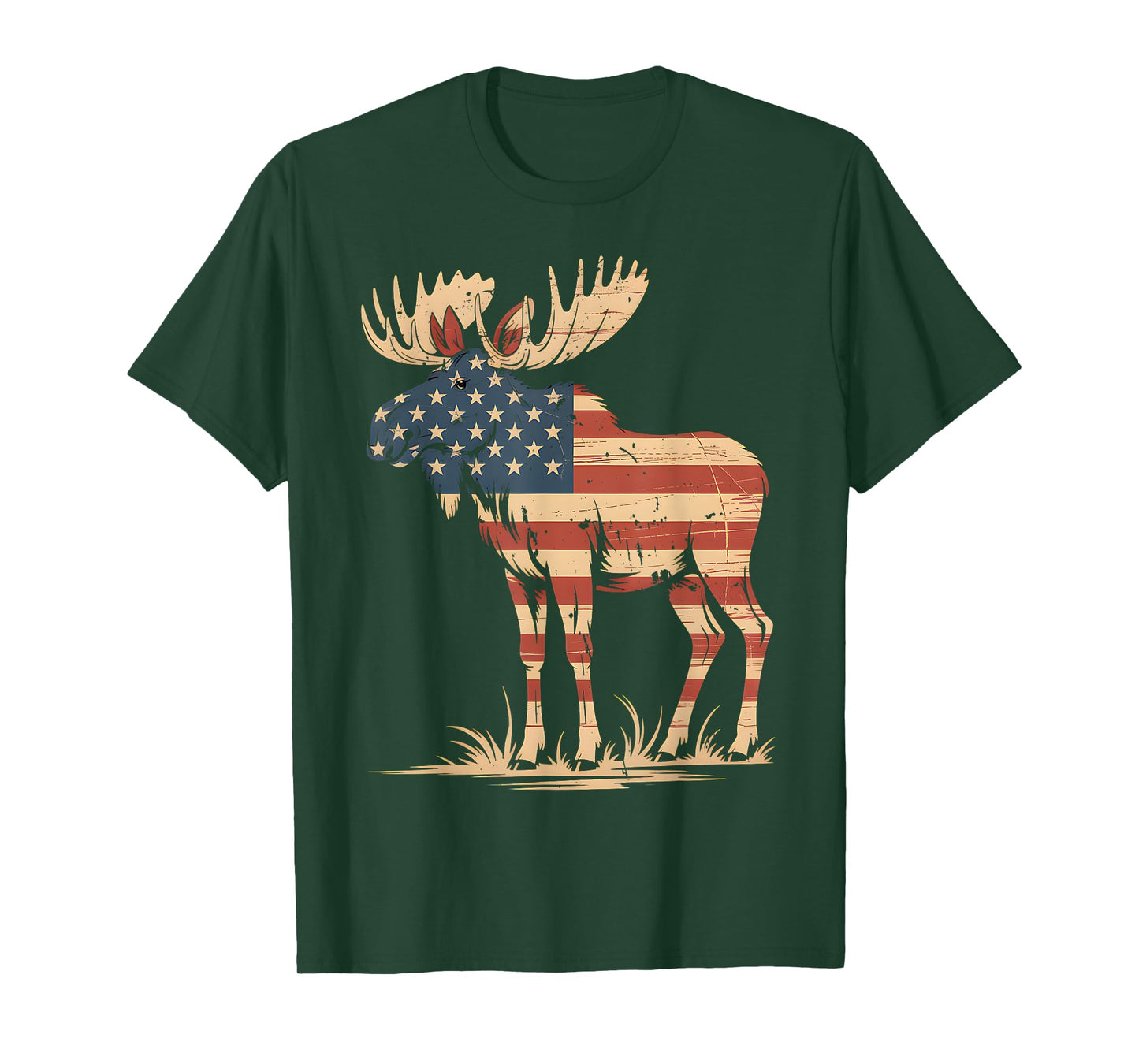 Moose American USA Flag Retro Vintage for Women Kids Men T-Shirt