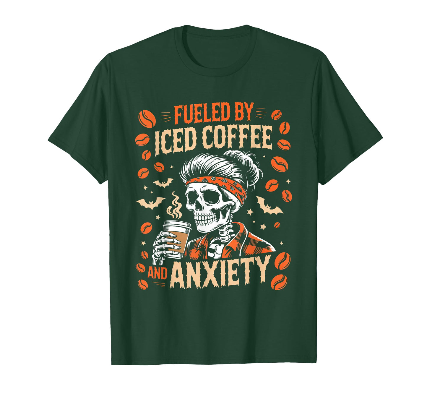 Fueled by Iced Coffee and Anxiety Funny Coffee Halloween T-Shirt