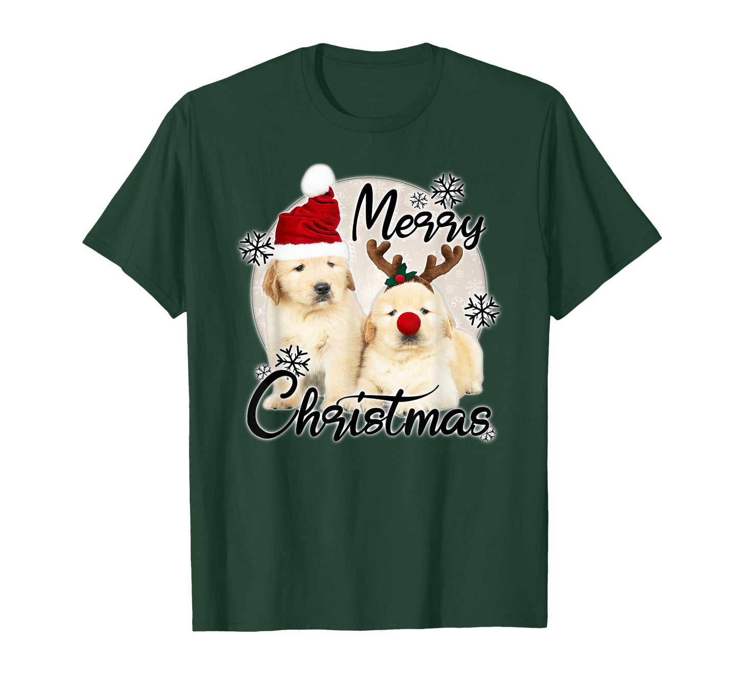 Cute Dog Puppies - Merry Christmas Men Women Kids T-Shirt