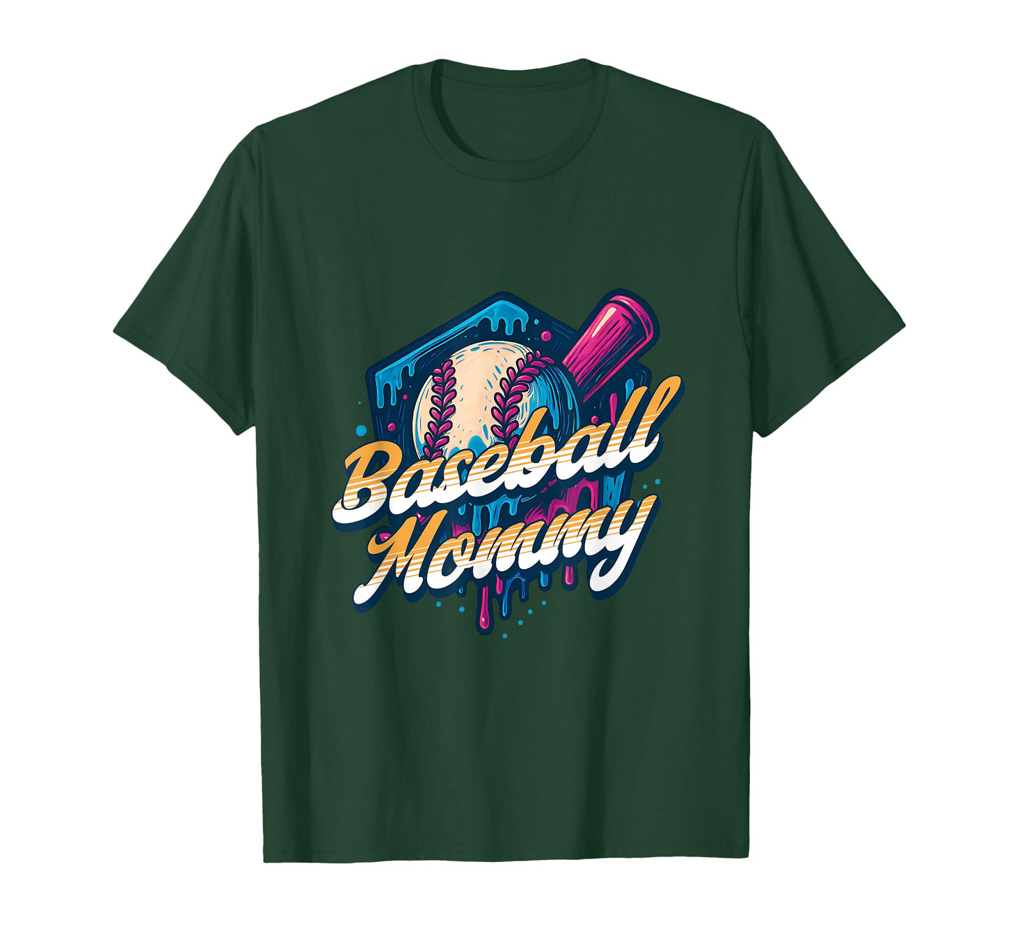 Baseball Mommy Kids Birthday Baseball Drip Ice Cream Family T-Shirt