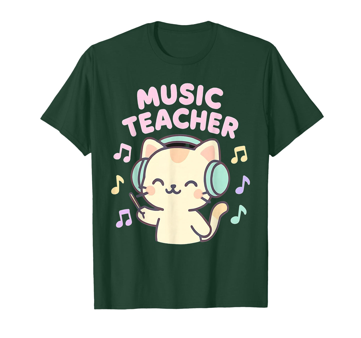 Cute Kawaii Cat Music Elementary Teacher Headphones Design T-Shirt