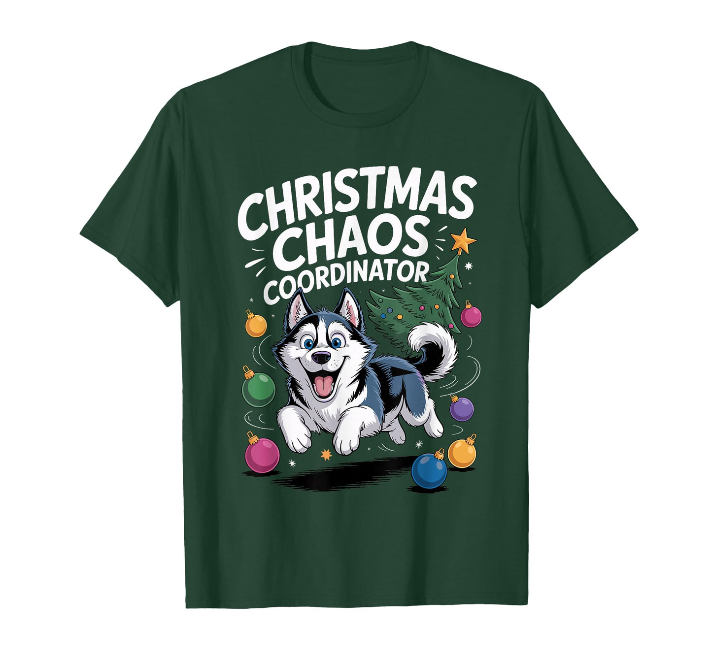 Christmas Chaos Coordinator Puppy Funny Siberian Husky T-Shirt