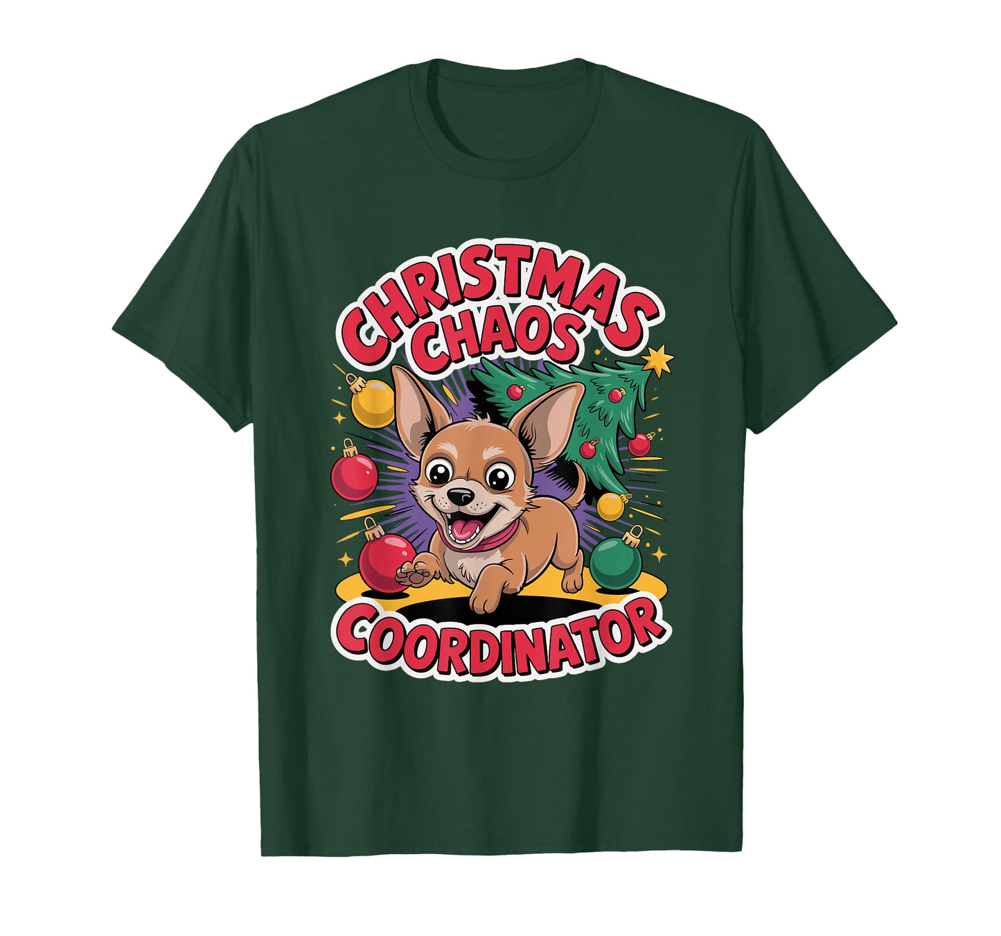 Christmas Chaos Coordinator Xmas Puppy Funny Chiweenie T-Shirt