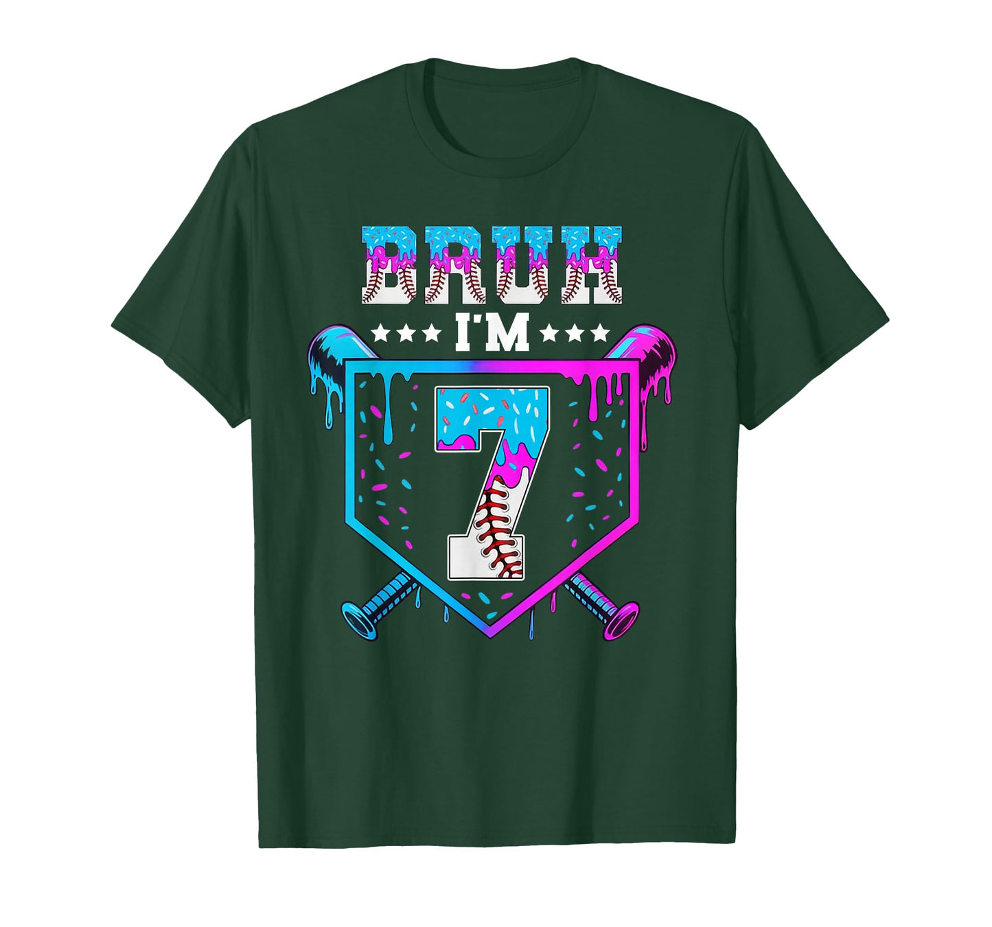 Bruh 7th Birthday Boy Baseball Ice Cream Drip 7 Year Old Boy T-Shirt