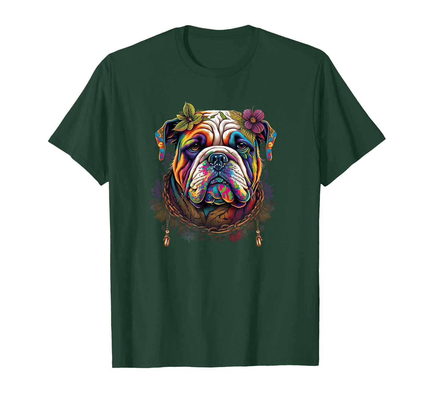 Funny Bulldog Dog Hippie Men Women Girls Kids T-Shirt