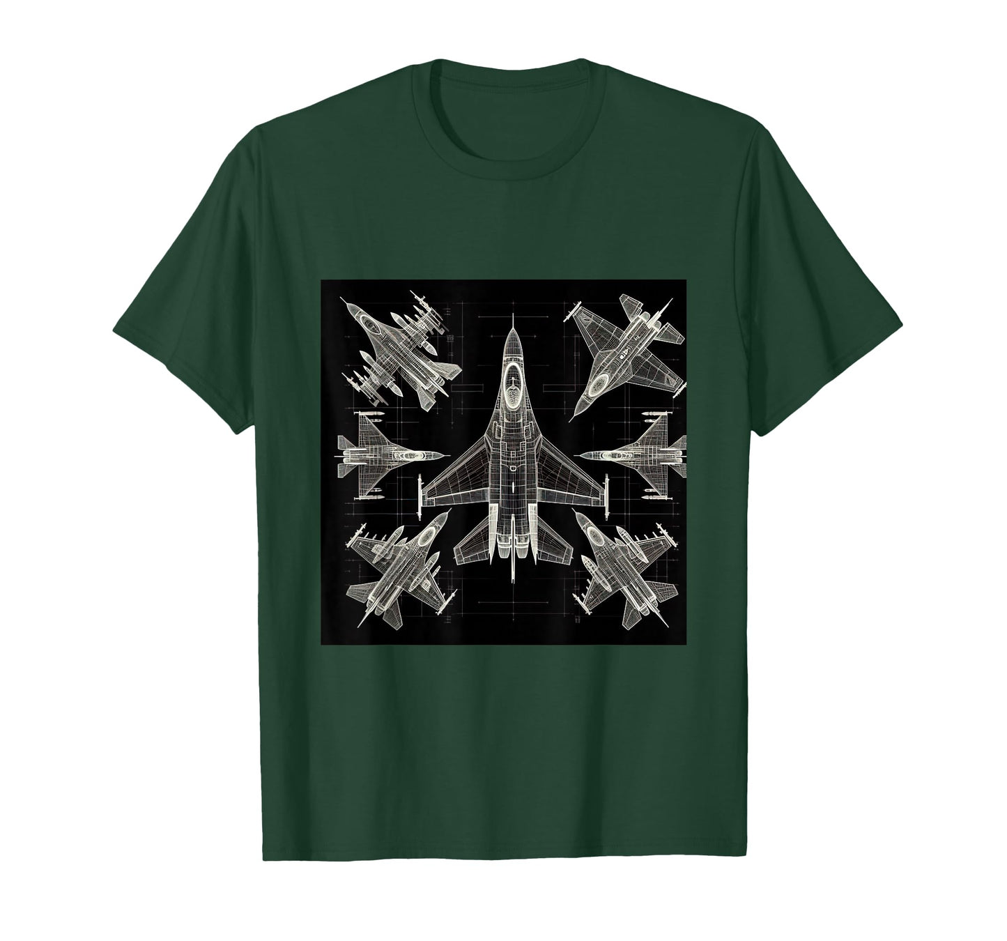 F16 Viper Jet Fighter Wireframe Blueprint T-Shirt