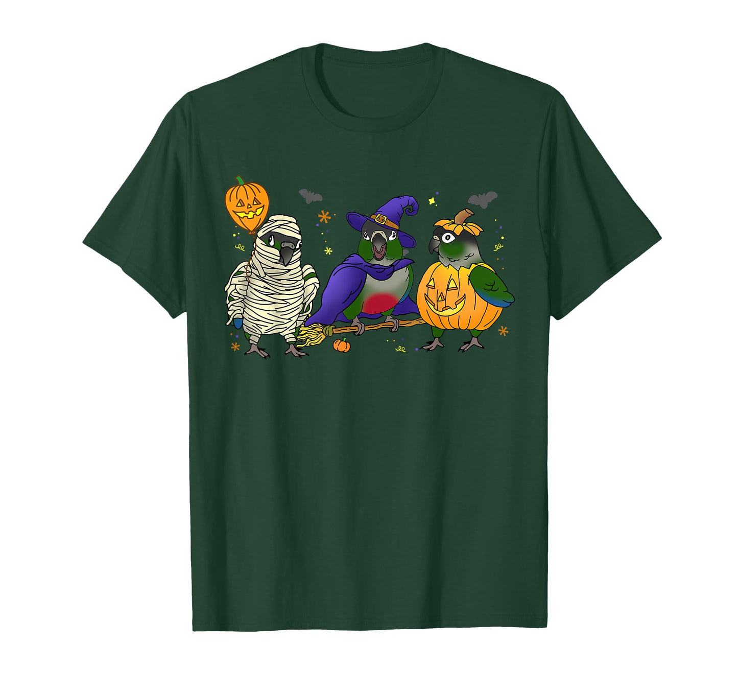Halloween parrot Green Cheek Conure Pumpkin Mummy Witch Birb T-Shirt