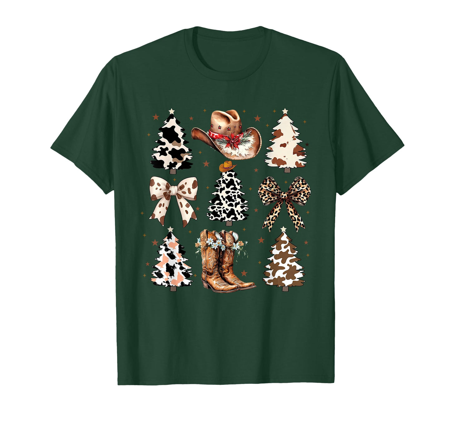 Coquette Christmas Tree Western Cowgirl Boots Hat Cow Lover T-Shirt