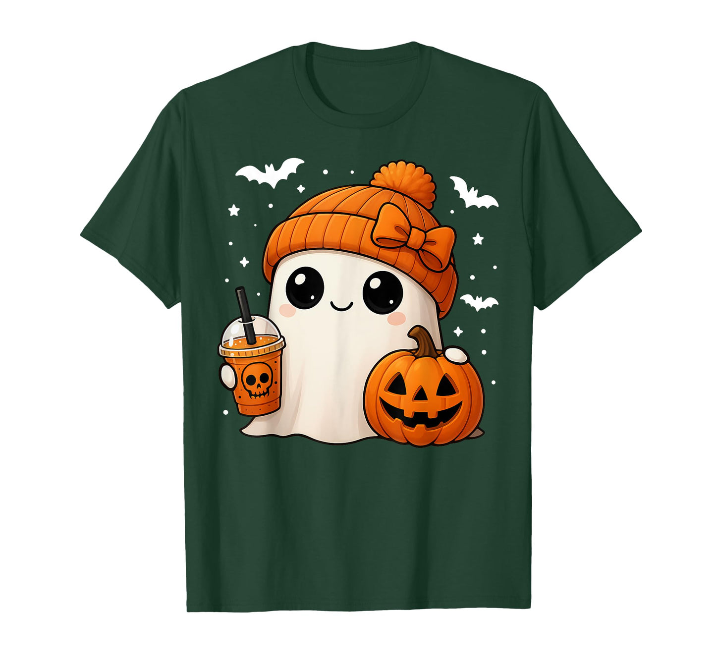 Halloween Cute Ghost Drink Pumpkin Women Girl Bow T-Shirt