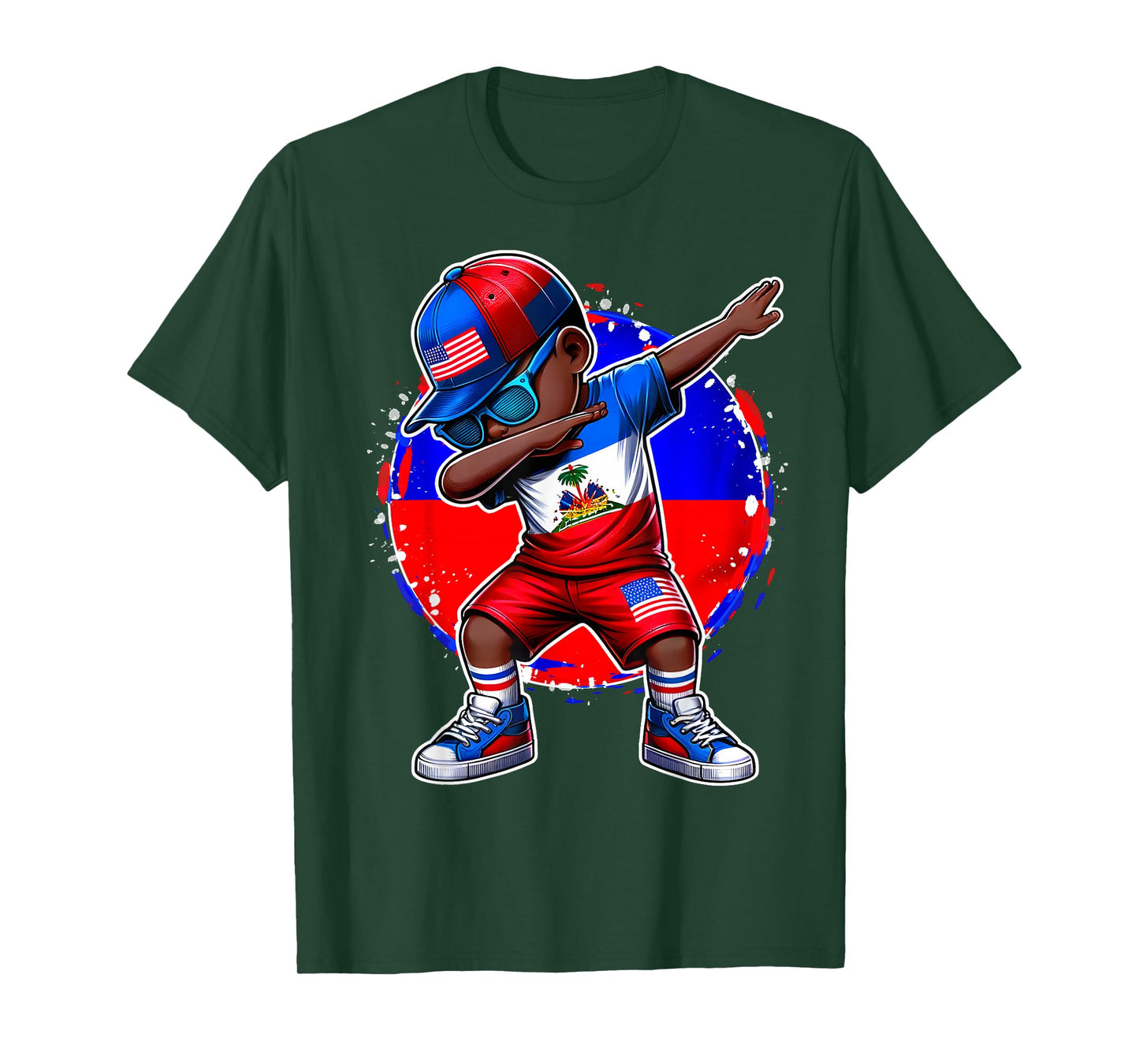 Half American Half Haitian Boy Kid Haiti Flag USA flag T-Shirt