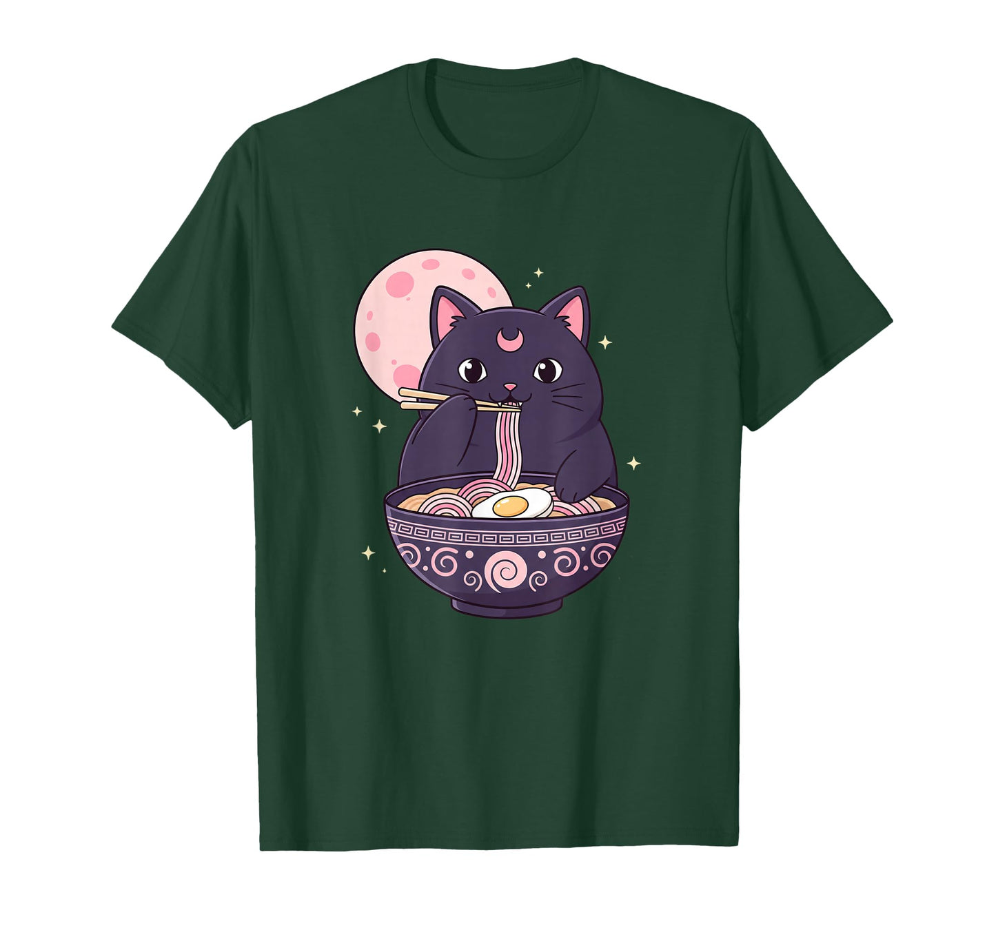 Anime Kawaii Cat Ramen, Moon Neko Eating Ramen Cute T-Shirt