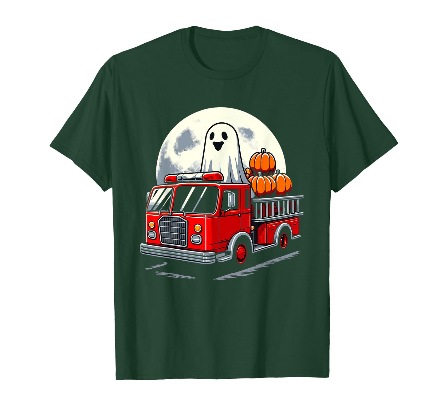 Halloween Ghost Firetruck Funny Pumpkins For Kids T-Shirt