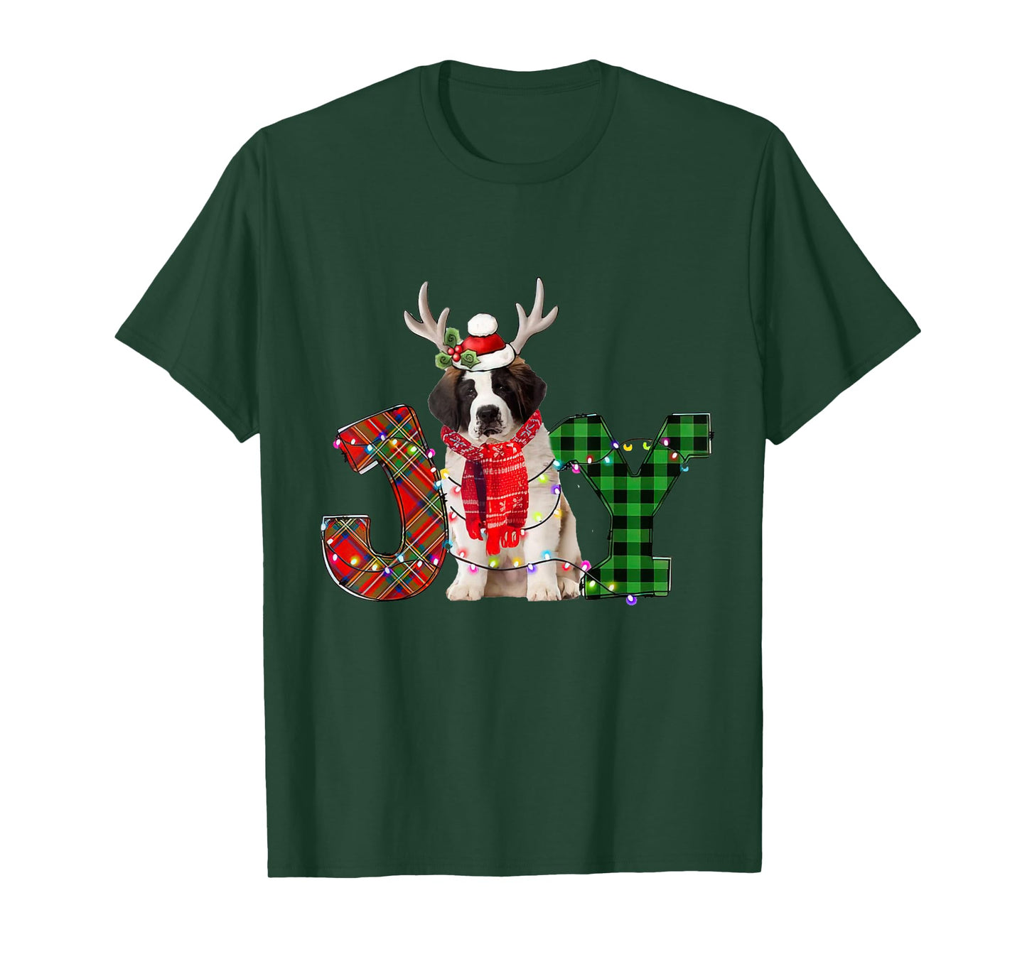Joy Christmas Lights Saint Bernard Dog Santa Hat Pajama T-Shirt for Men Women Kids