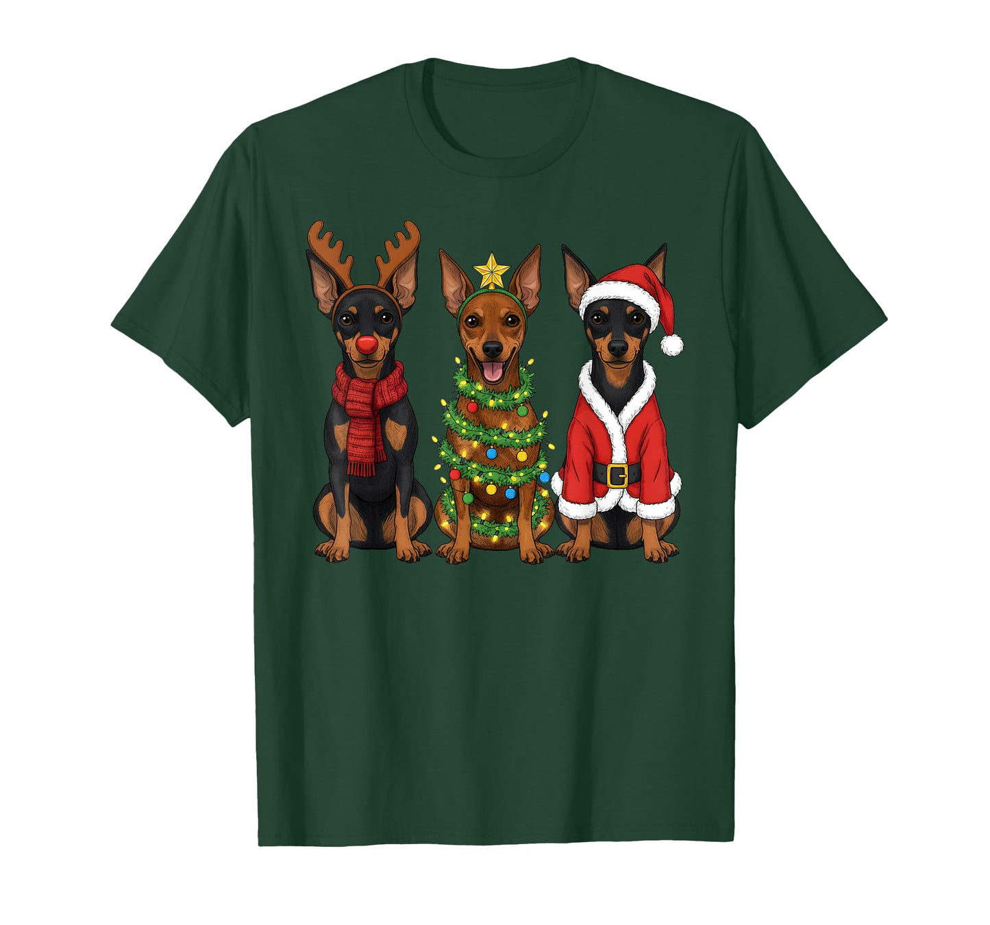 Retro Christmas Miniature Pinscher Santa Reindeer Dog Lover T-Shirt