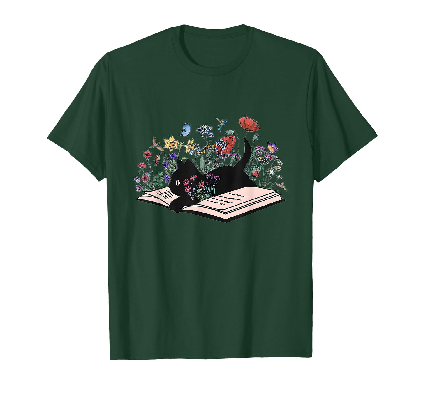 Floral Black Cat Book Cute Cat Mom For Women Book Lover T-Shirt