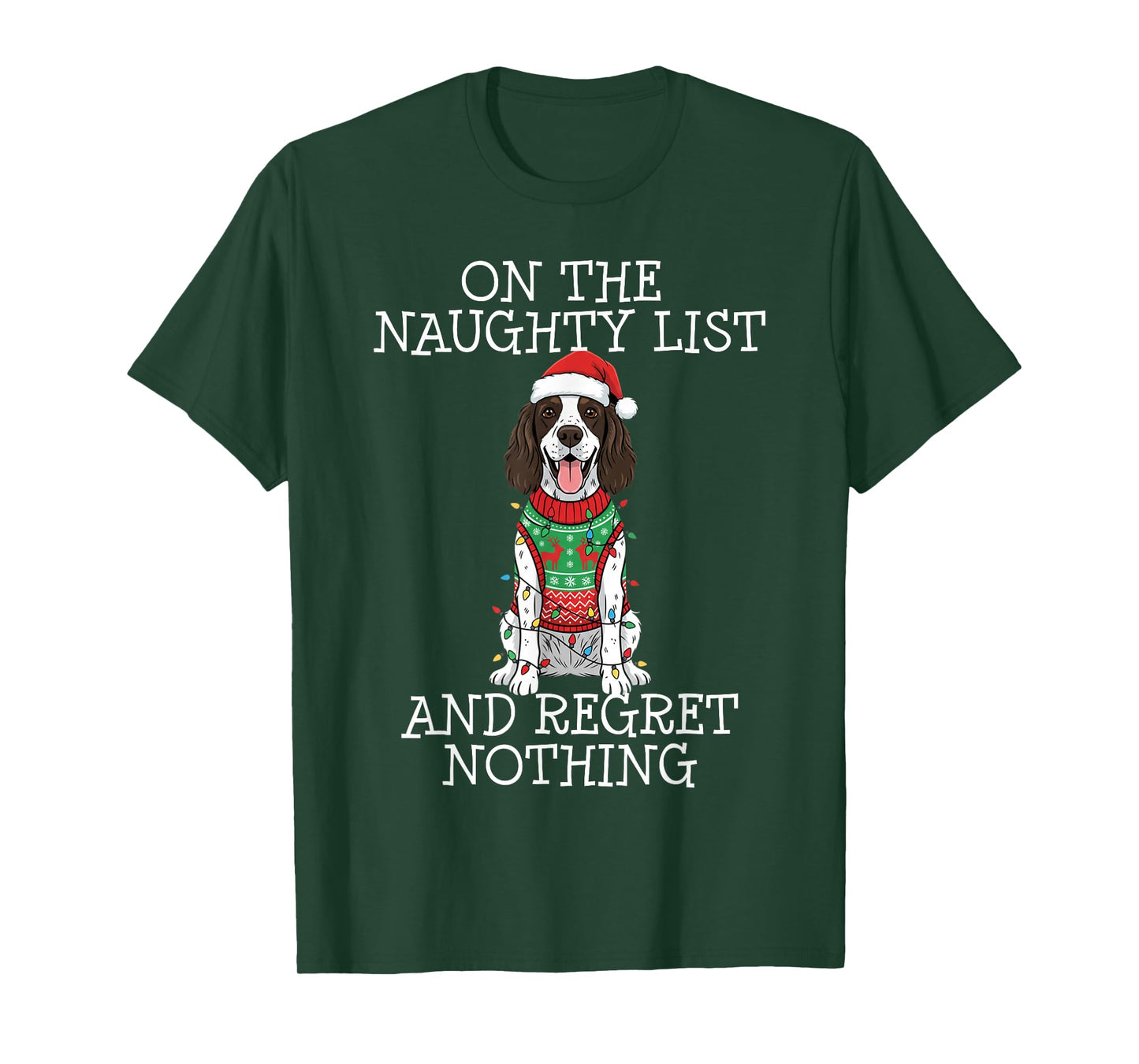 Funny Christmas English Springer Spaniel Naughty List T-Shirt