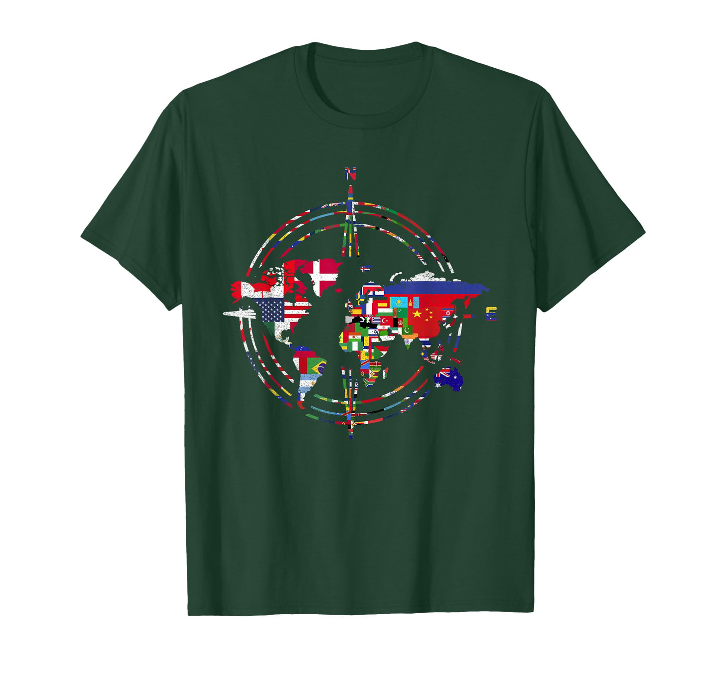 International Flags Compass World Travel World Map T-Shirt
