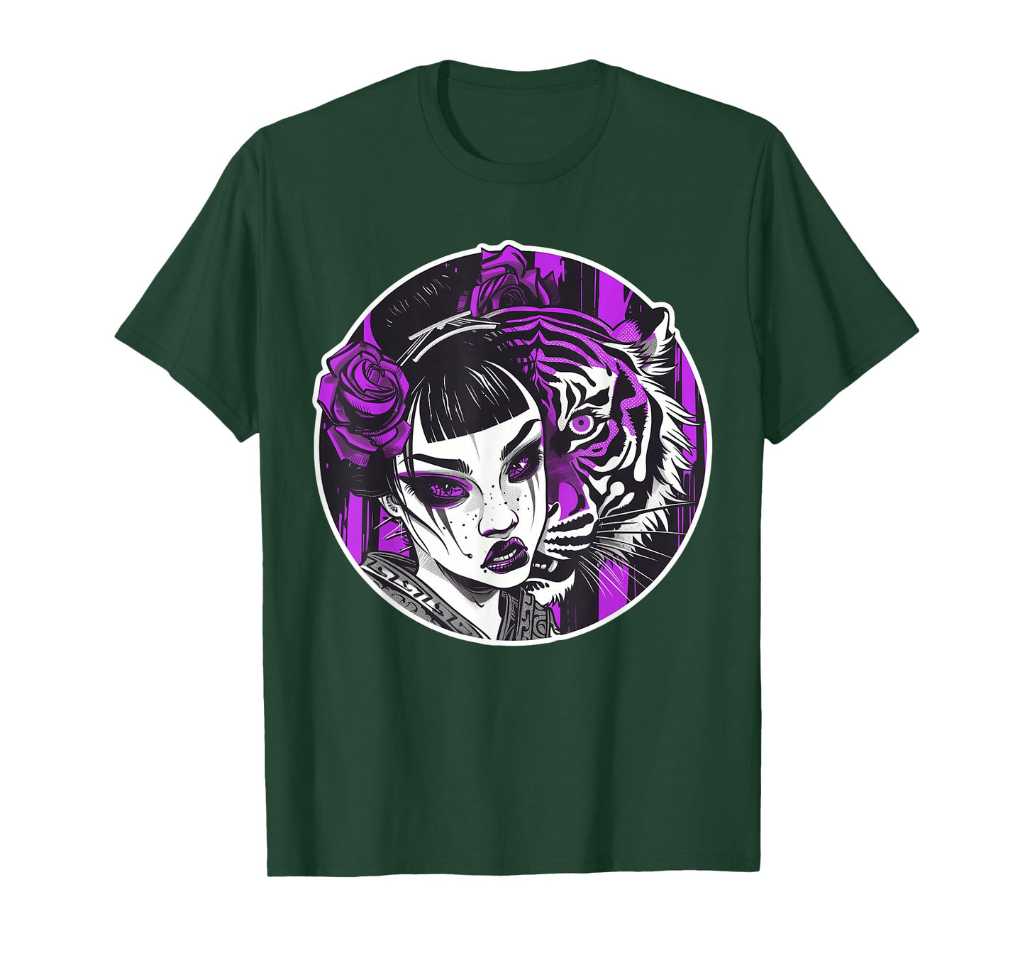 Kawaii Anime Geisha With Tiger Bliss For Otaku Enthusiasts T-Shirt