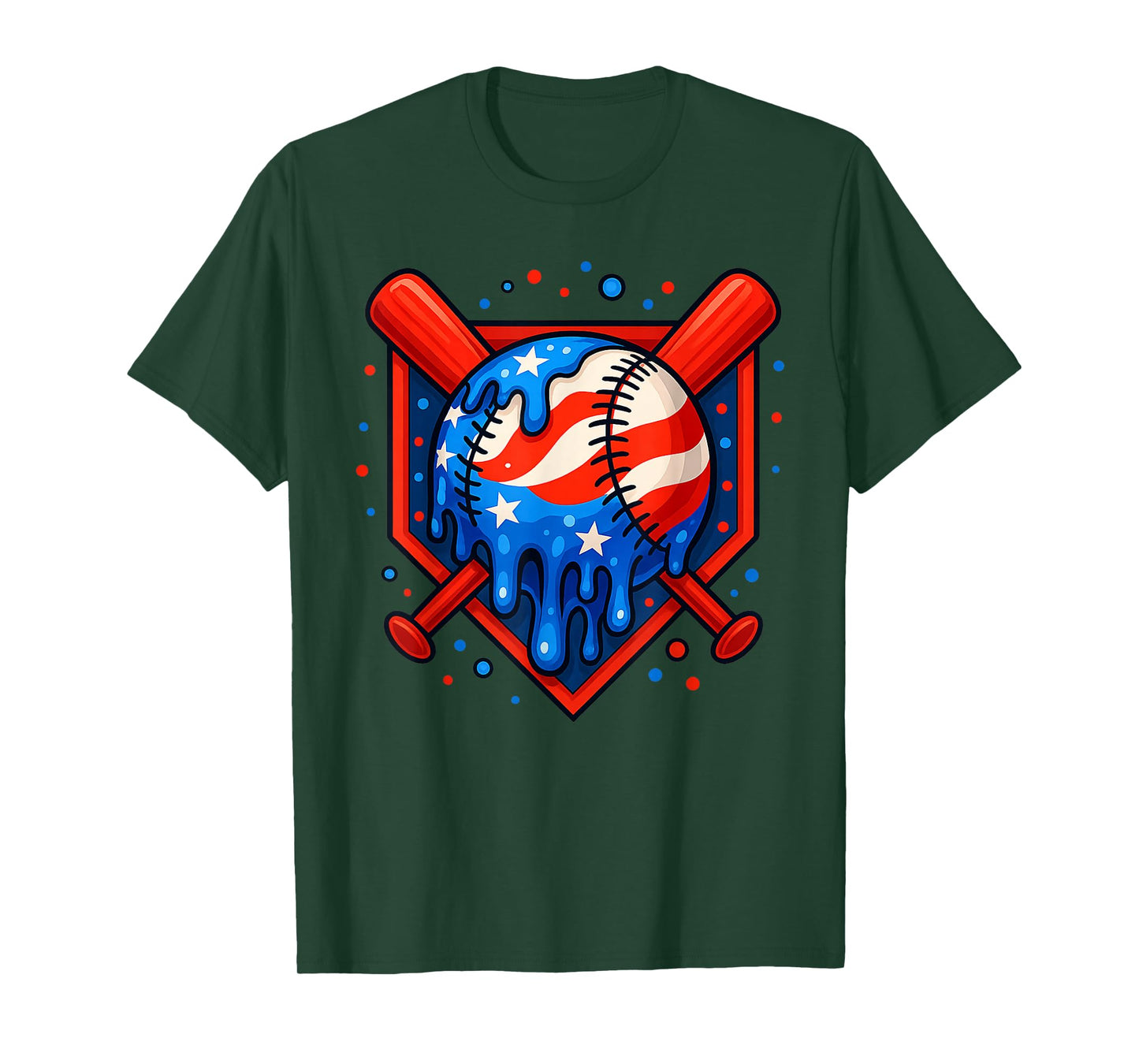 Baseball Home Plate Dripping Ice Cream Drip American Flag T-Shirt