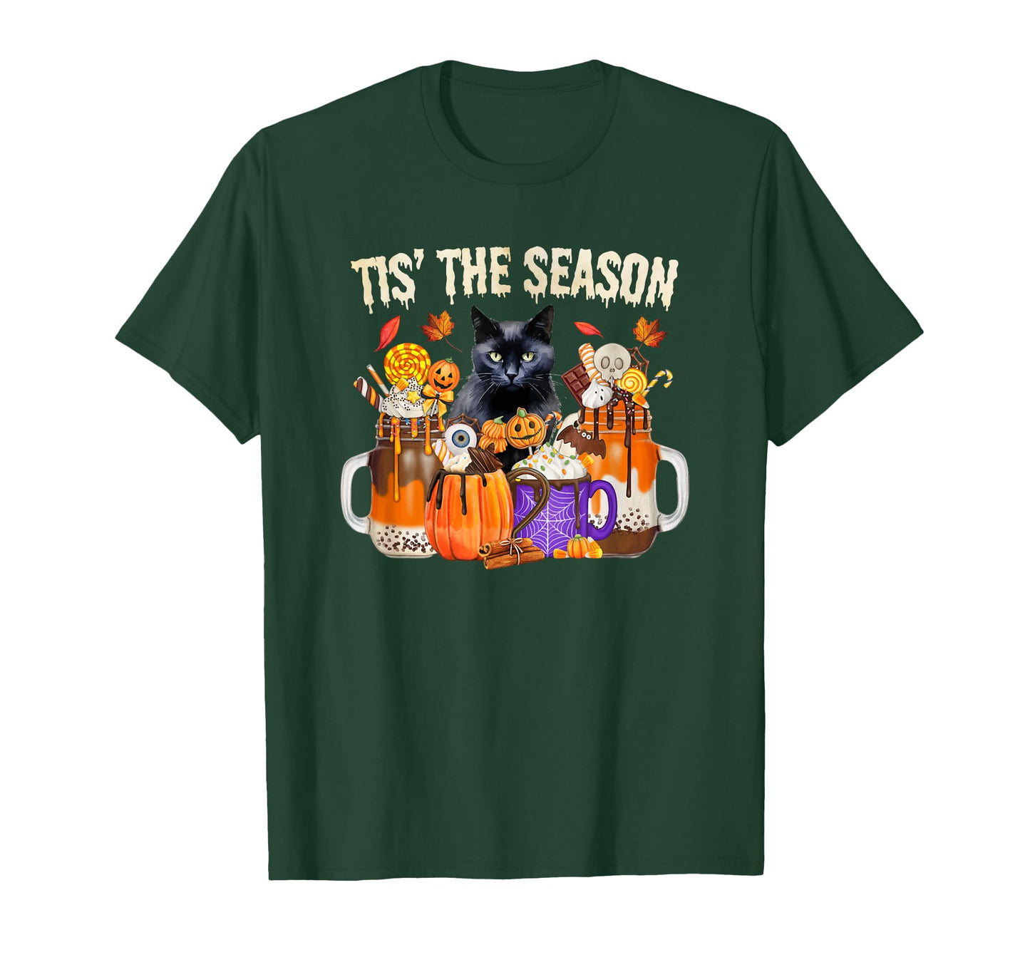 Fall Coffee Pumpkin Spice Latte Autumn Black Cat T-Shirt