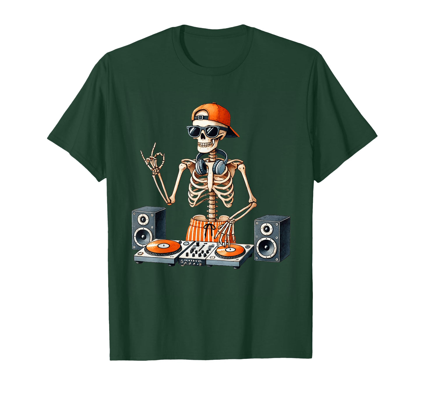 Skeleton DJ Halloween Costume Turntable Music Funny Men Boys T-Shirt