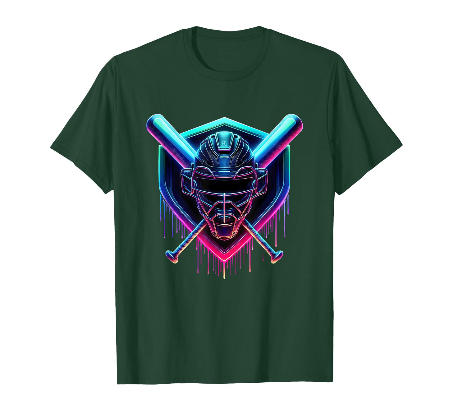 Colorful Baseball Catcher Mask Paint Dripping Bats Sports T-Shirt