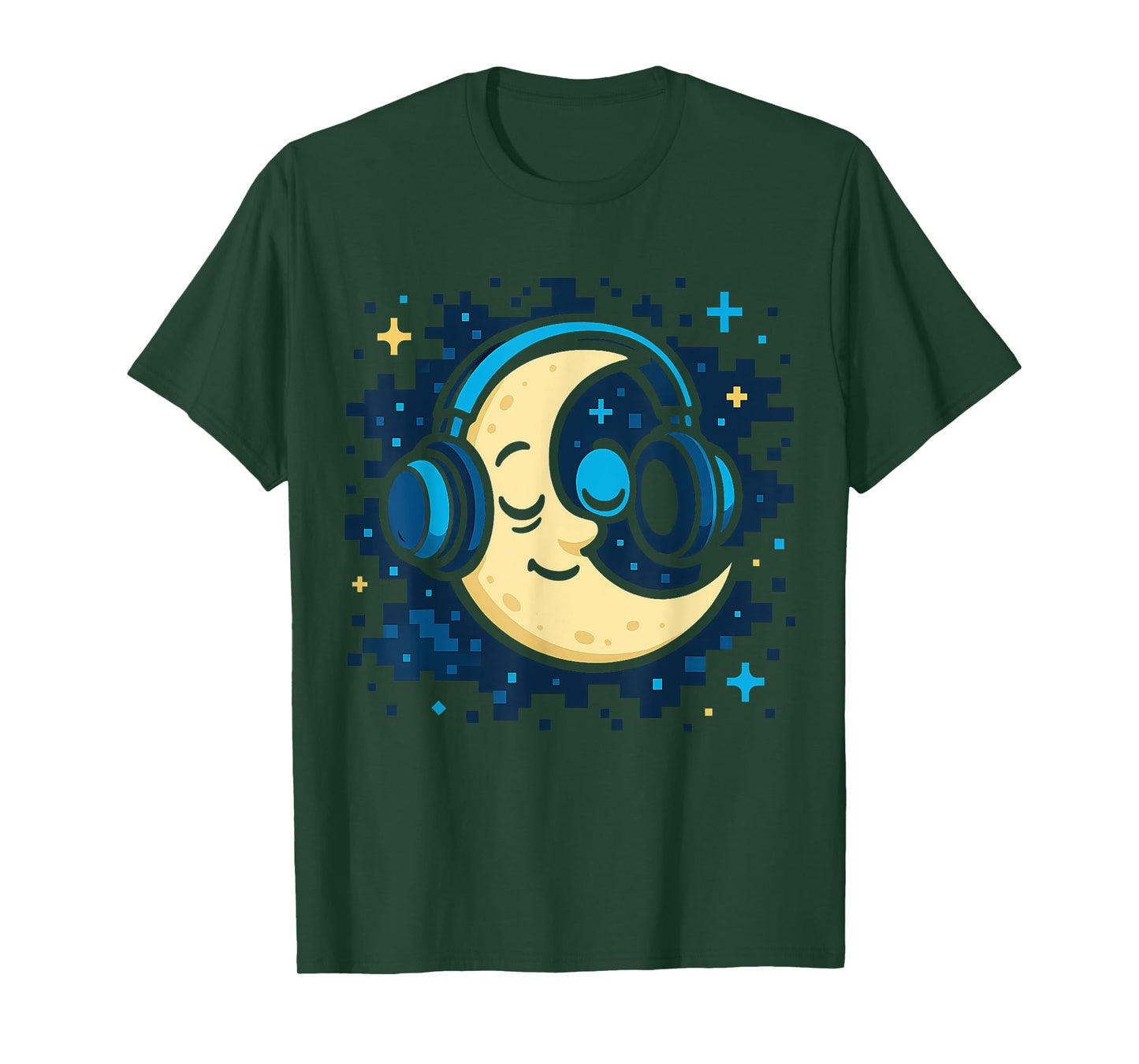 Lofi Lullabies and Focus Beats Moon Headphones Pixel Sky Zen T-Shirt
