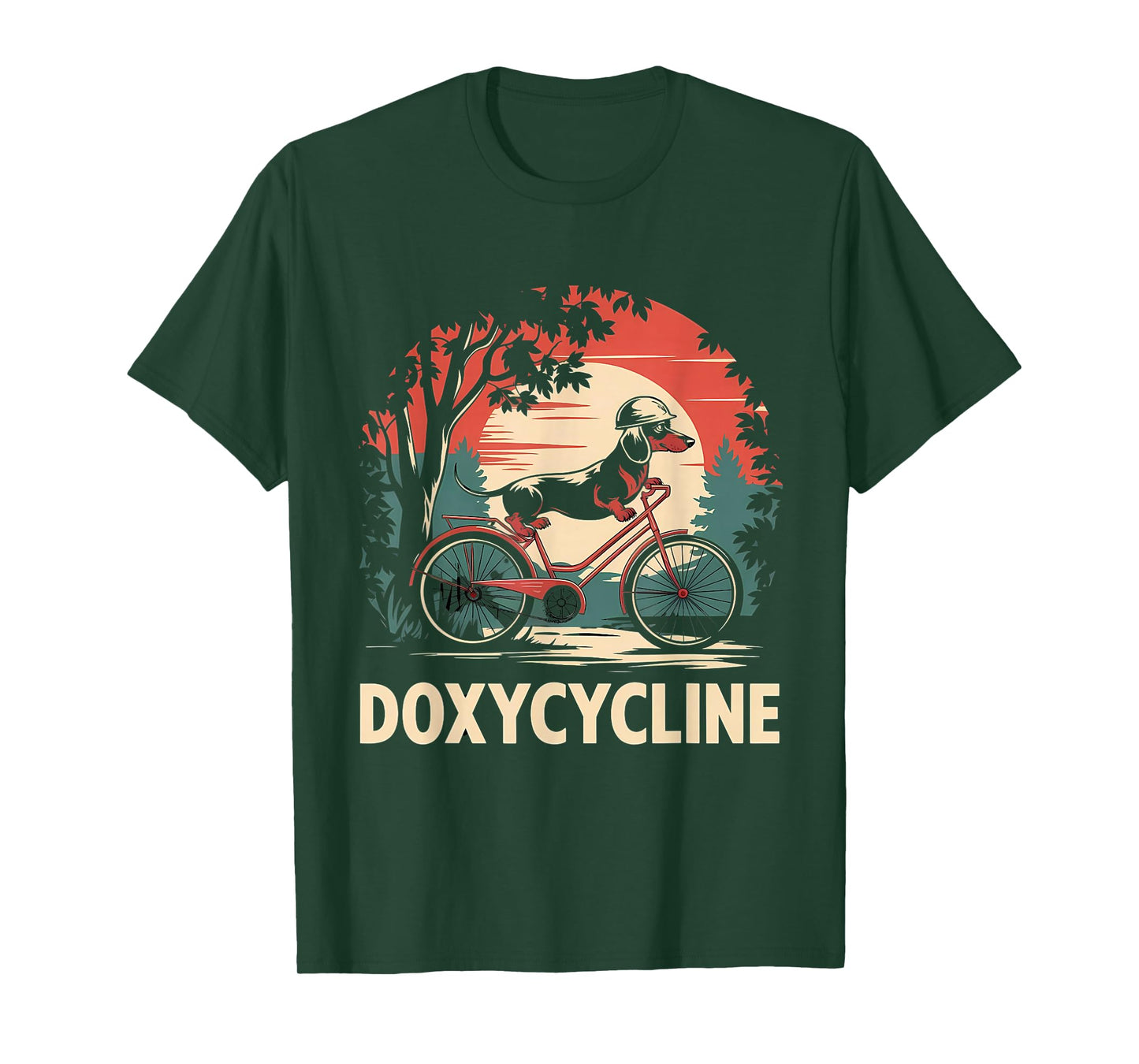 Dachshund on Bicycle Doxycycline Pharmacy Pun Dog Pharmacist T-Shirt