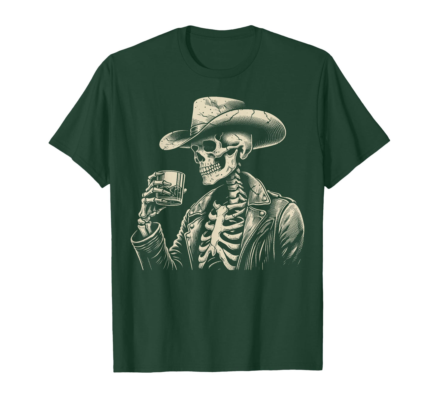 Western Cowboy Skeleton Whiskey Rustic Vintage Halloween T-Shirt