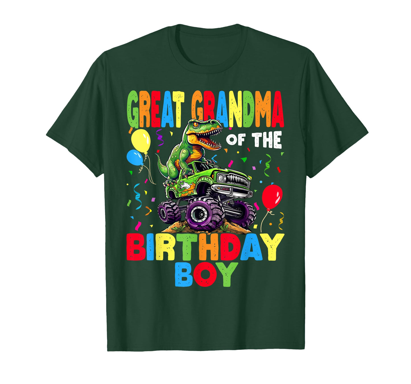 Great Grandma Of The Birthday Boy Dinosaur -Monster Truck T-Shirt