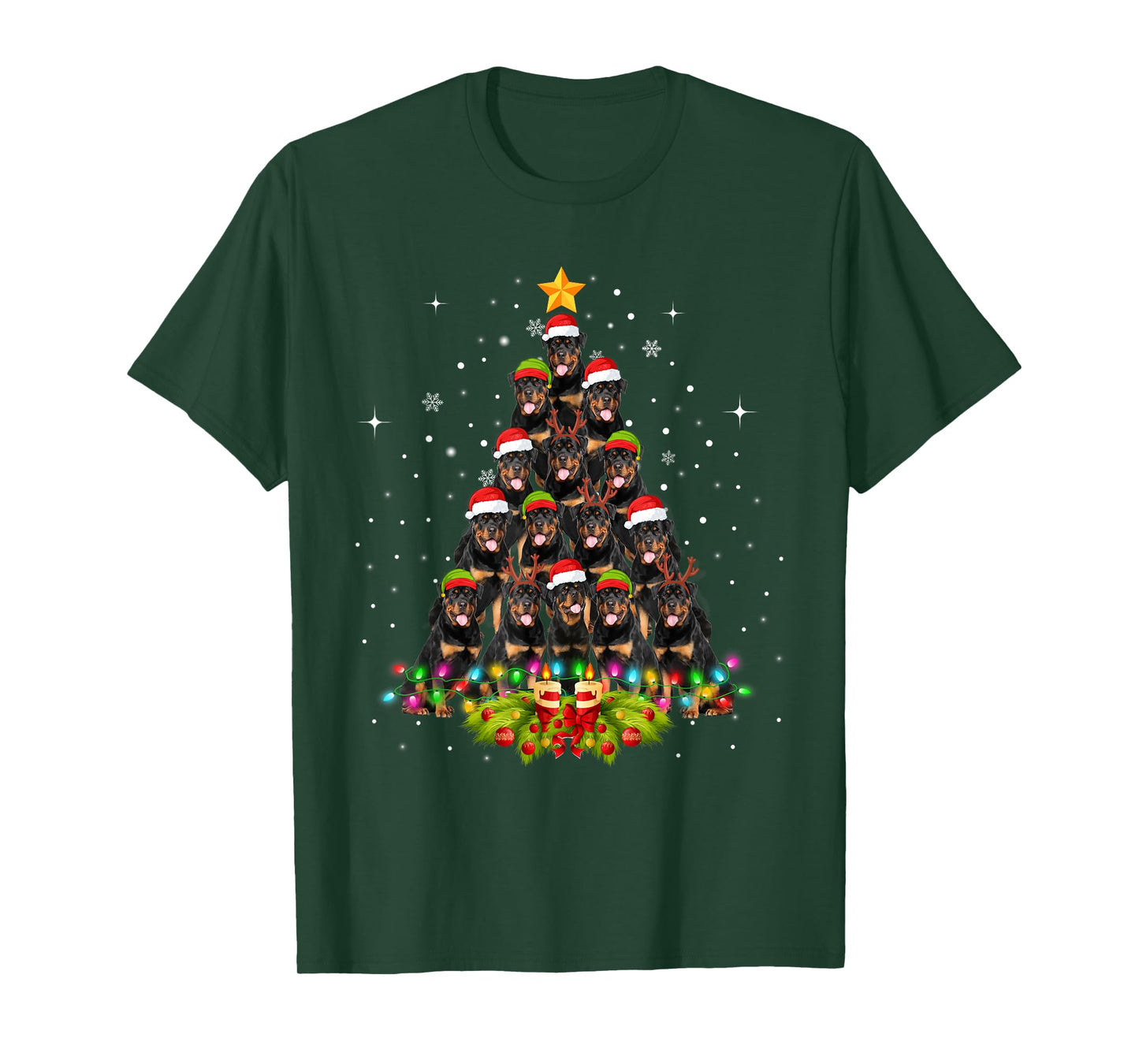 Rottweiler Dogs Tree Christmas Sweater Xmas Pet Animal Dog T-Shirt for Men Women Kids