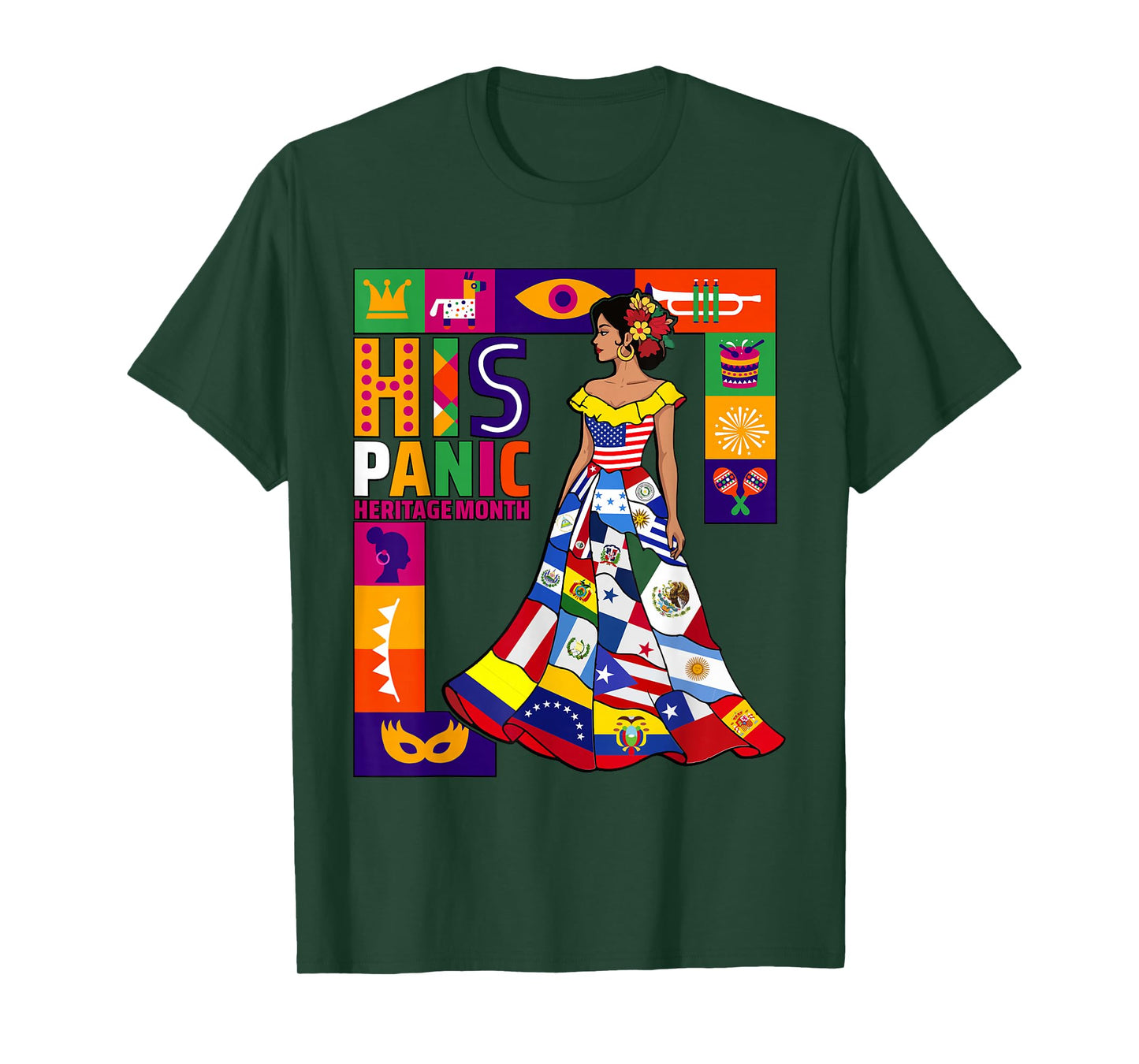 Women Dress Hispanic Heritage Month All Latin Countries Flag T-Shirt