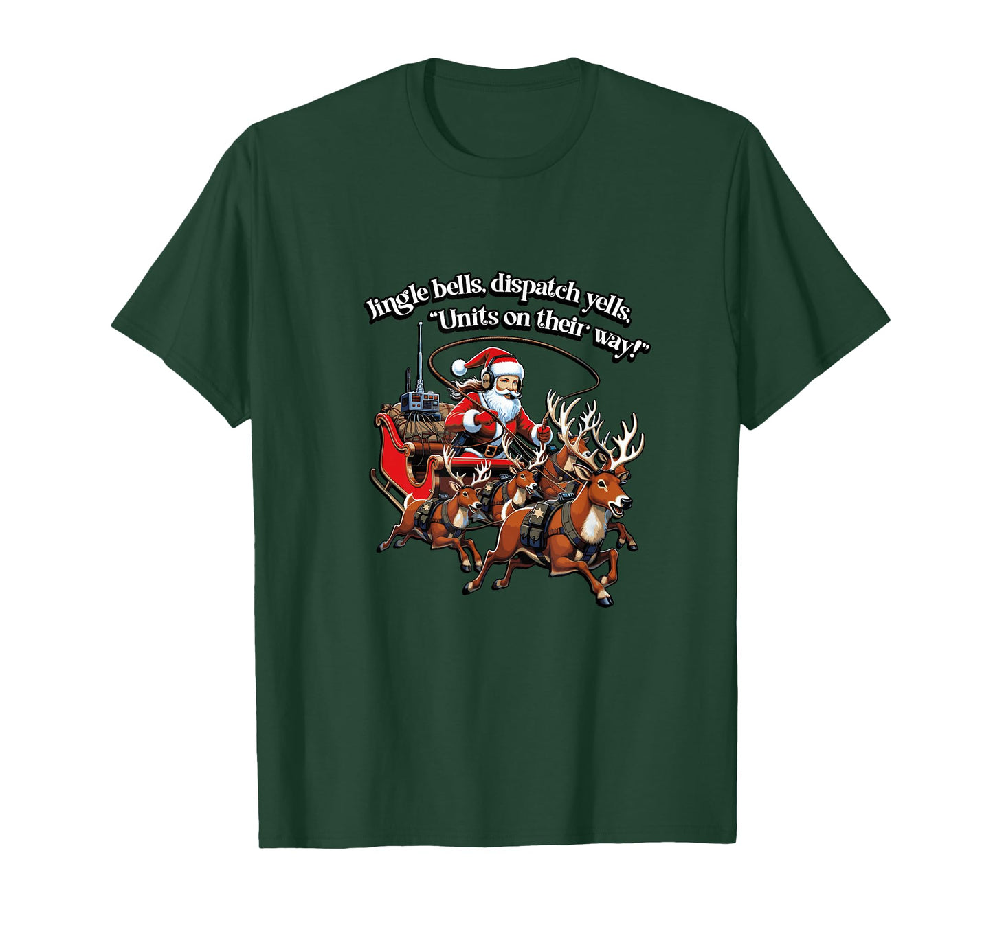Christmas 911 Dispatch Santa Sleigh Reindeer Jingle Bells T-Shirt