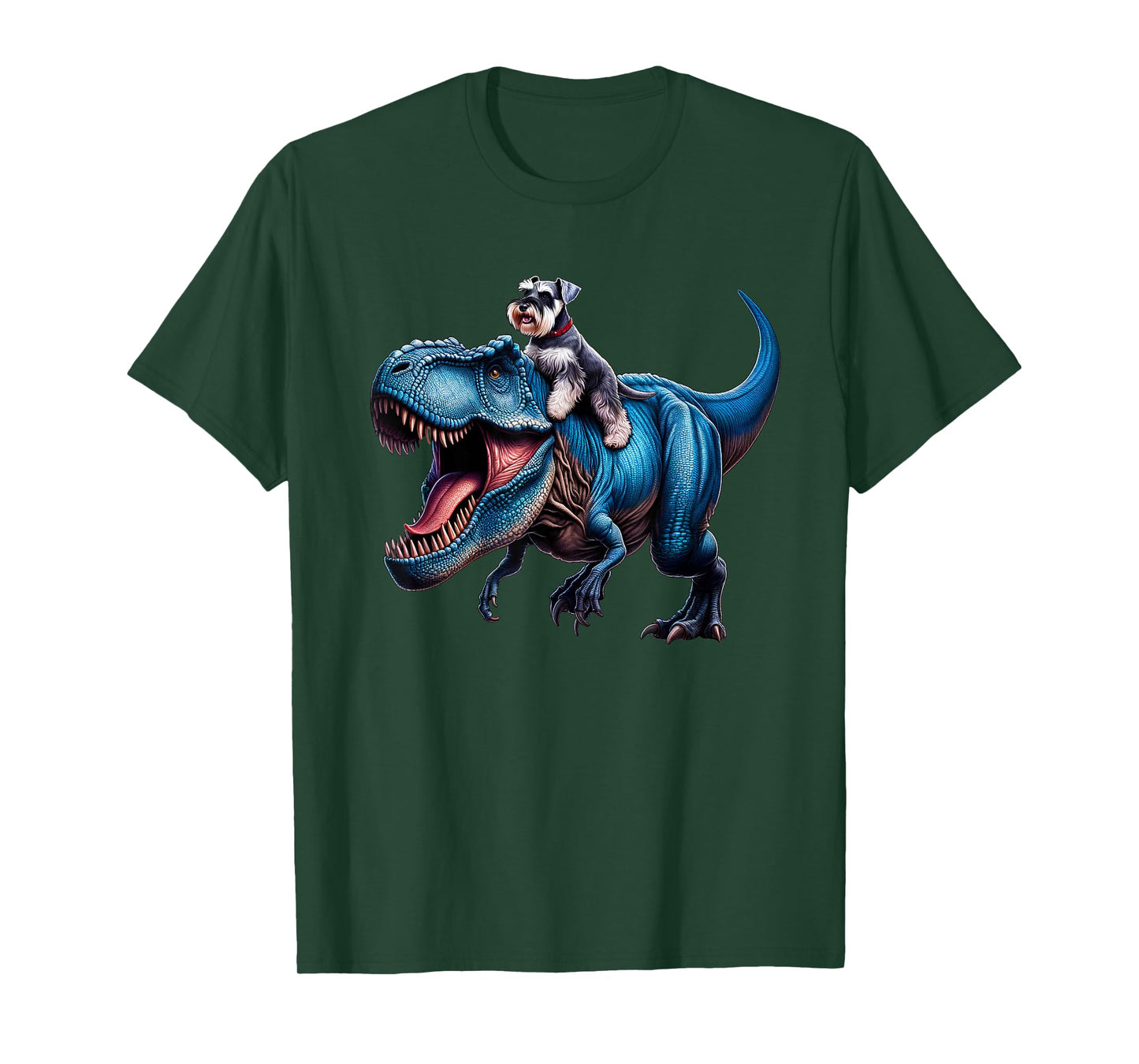 Miniature Schnauzer Riding T-Rex Dinosaur Funny Dog Lover T-Shirt