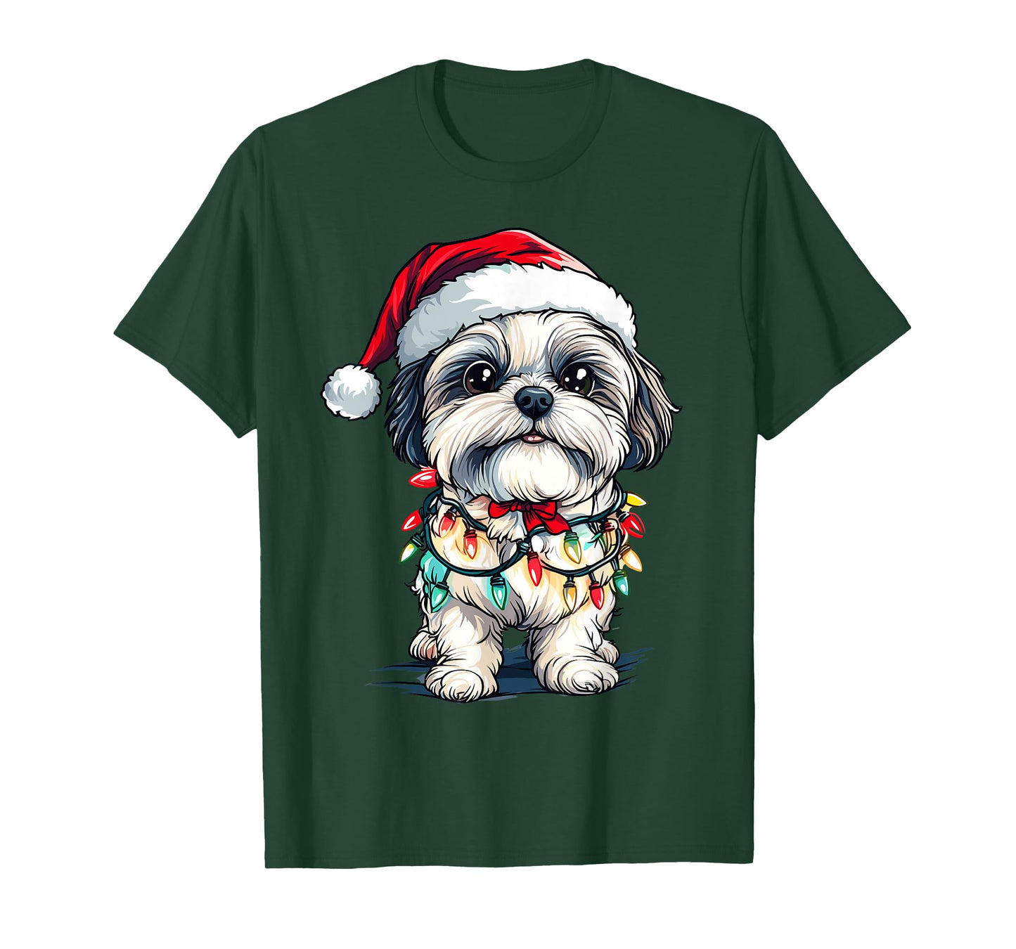 Shih Tzu Santa Christmas Tree Lights Xmas Dog Lover Pajama T-Shirt