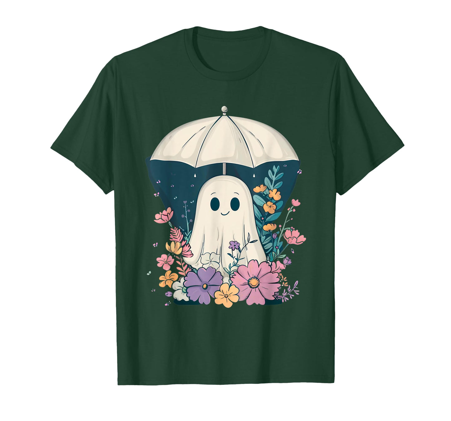 Cute Boho Ghost Under Umbrella Halloween Party Ghost Costume T-Shirt