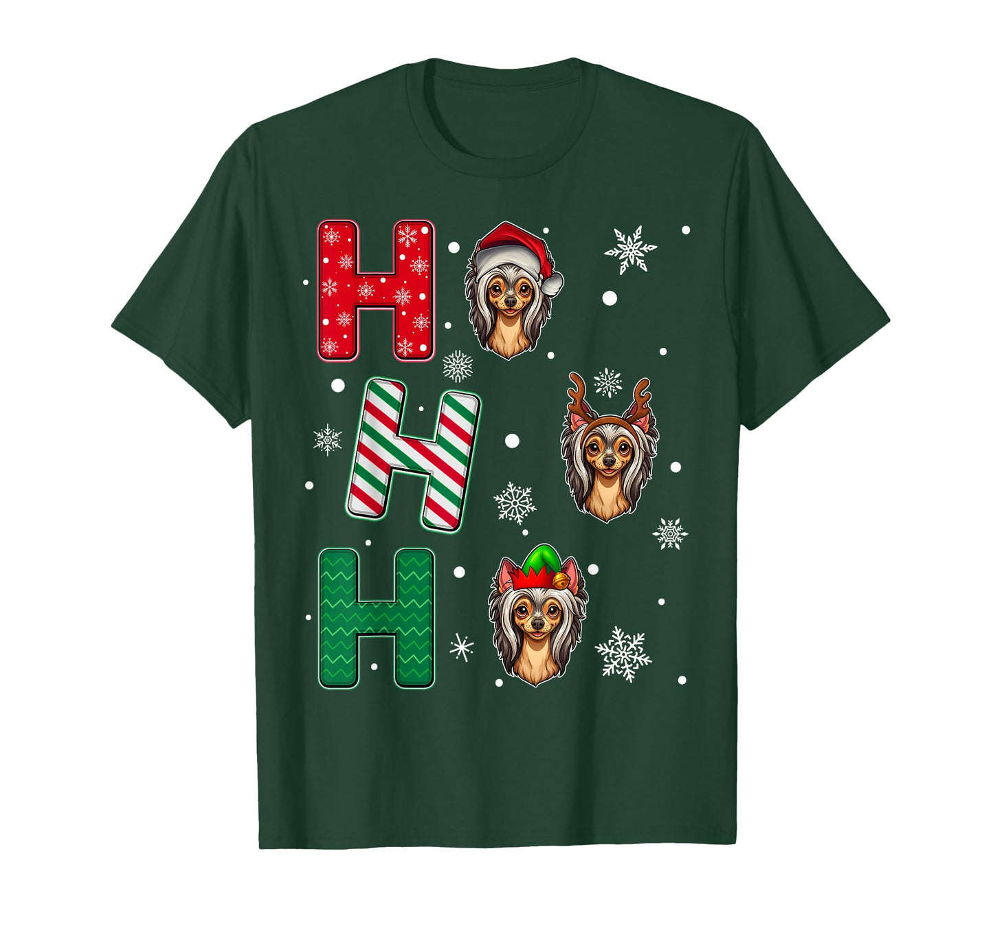 Ho Ho Ho Chinese Crested Dog Lover Christmas Santa Elf Xmas T-Shirt