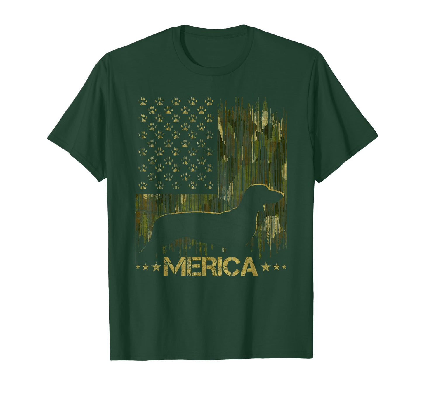 Vintage Camouflage USA Flag Merica Dachshund Dog Silhouette Men Women Kids T-Shirt