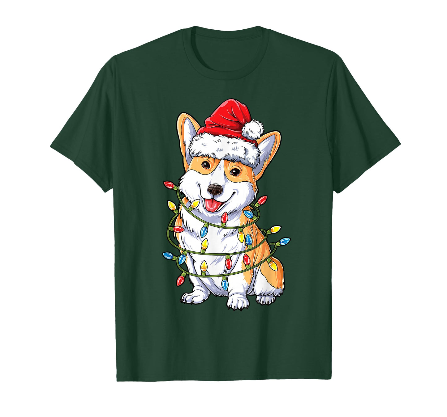 Corgi Santa Christmas Tree Lights Xmas Boys Men Corgmas Dog T-Shirt