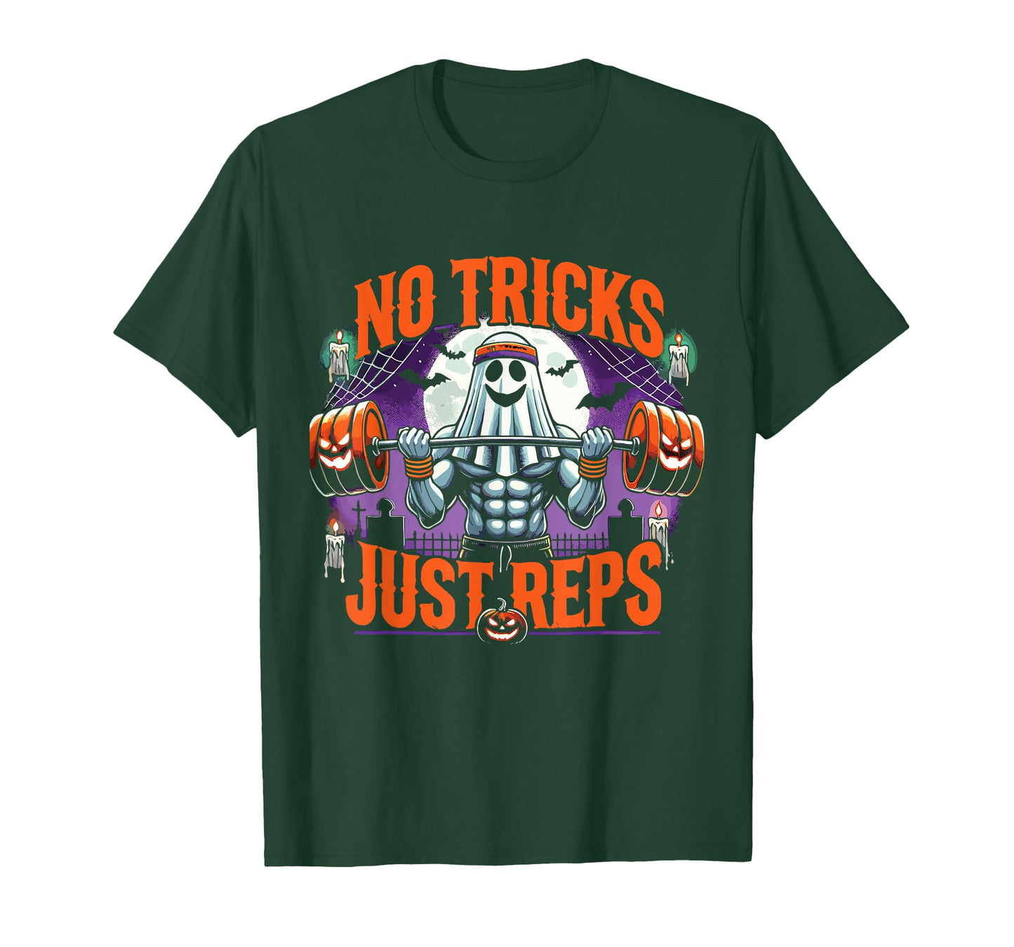 Halloween Workout No Tricks Just Reps Ghost Gym T-Shirt