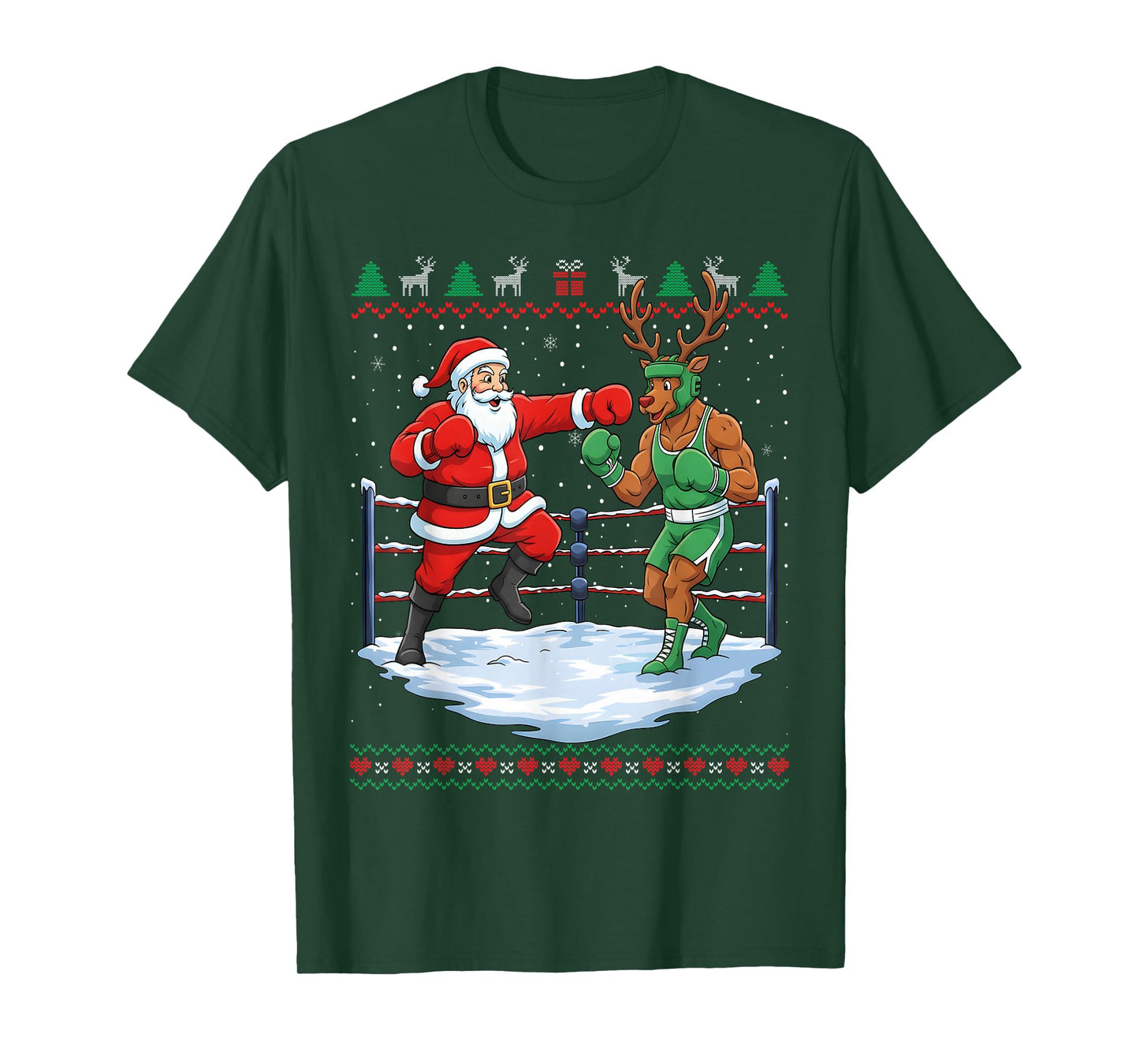 Funny Santa Boxing Christmas Reindeer Ugly Sweater T-Shirt
