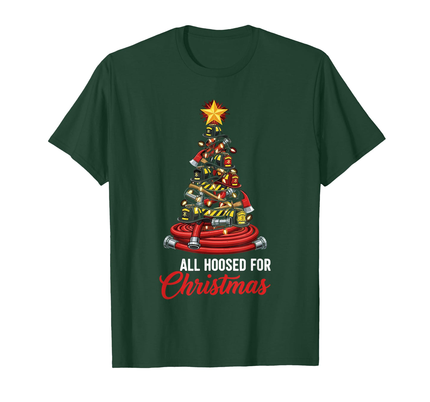 All Hoosed Christmas Firefighter Tree Shirt, Fireman Xmas T-Shirt