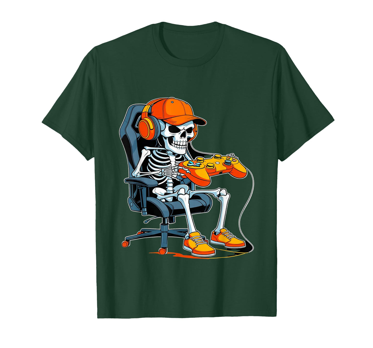 Halloween Skeleton Gamer Video Gaming Boys Men Kids Tees T-Shirt